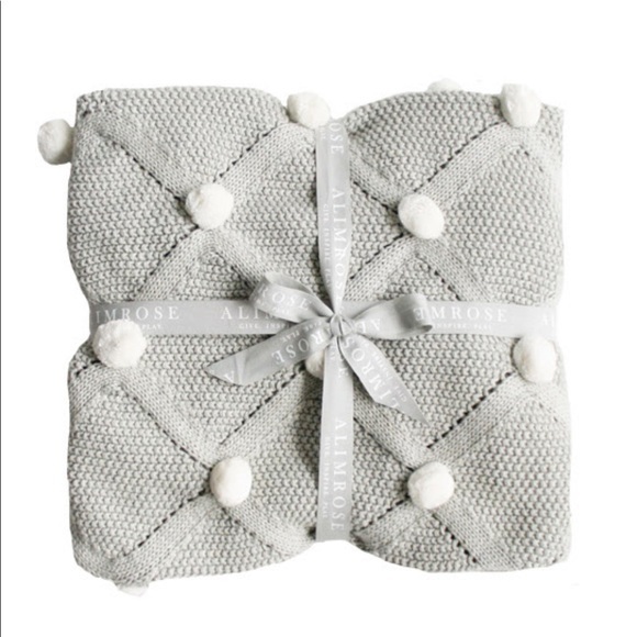 Alimrose -Organic Cotton Knit Pom Stroller Blanket-Grey/White